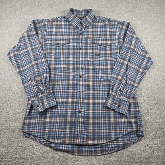 Ariat Other - Ariat Rebar Mens Medium Blue Brown Plaid Long Sleeve Button Down Work Shirt